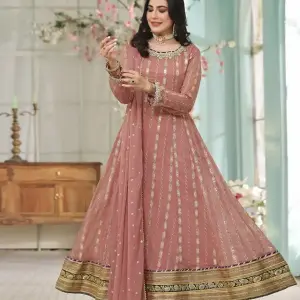 Al Siyaab Pret Embroidered Chiffon 3 Piece Suit Gulaal Tea Pink